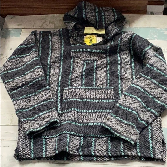 Vintage Shirts Iguana Jack Black 9s Gray Striped Pullover Wool Baja